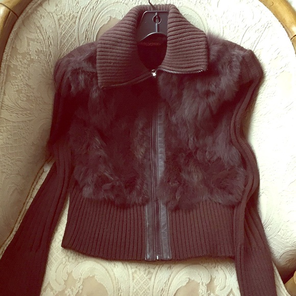 Jennyfer Sweaters - LN Jennyfer Brown Fur Zip Up Sweater SZ SM